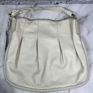 Womens Cole Haan‎ Large White Pebble Faux Leather Braided Shoulder Handbag Purse